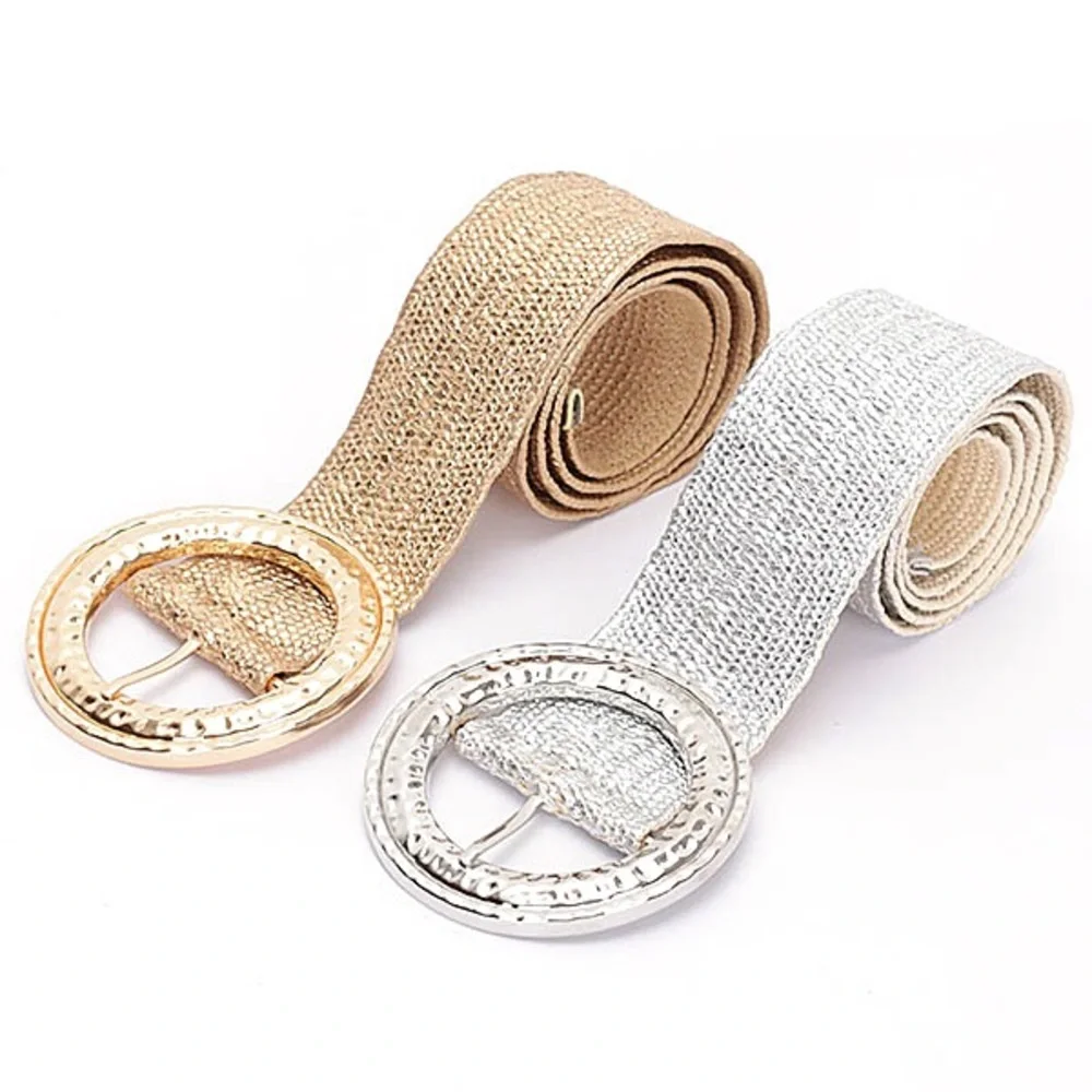 Metallic Straw Elastic Statement Belt